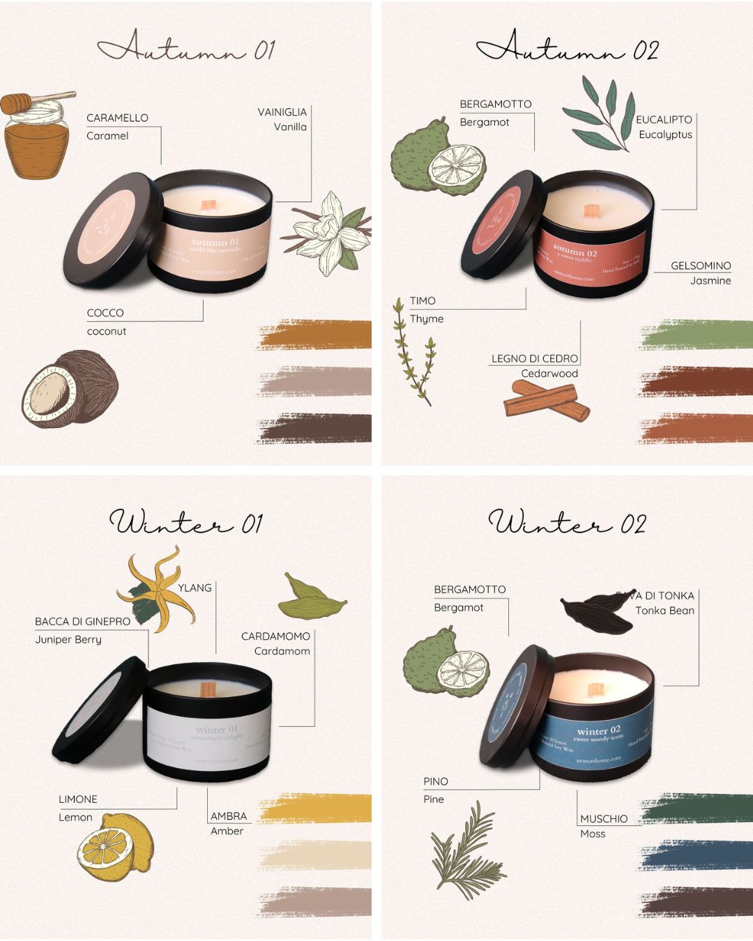 Fall-Winter Scented Candles Tin Set - 4 pieces