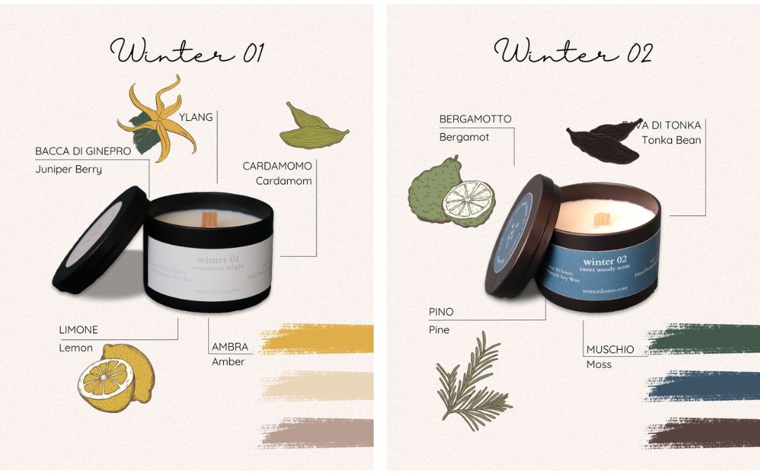 Winter Scented Candle Set - 2 Pieces (Winterberry Delight + Sweet Woody Scent)